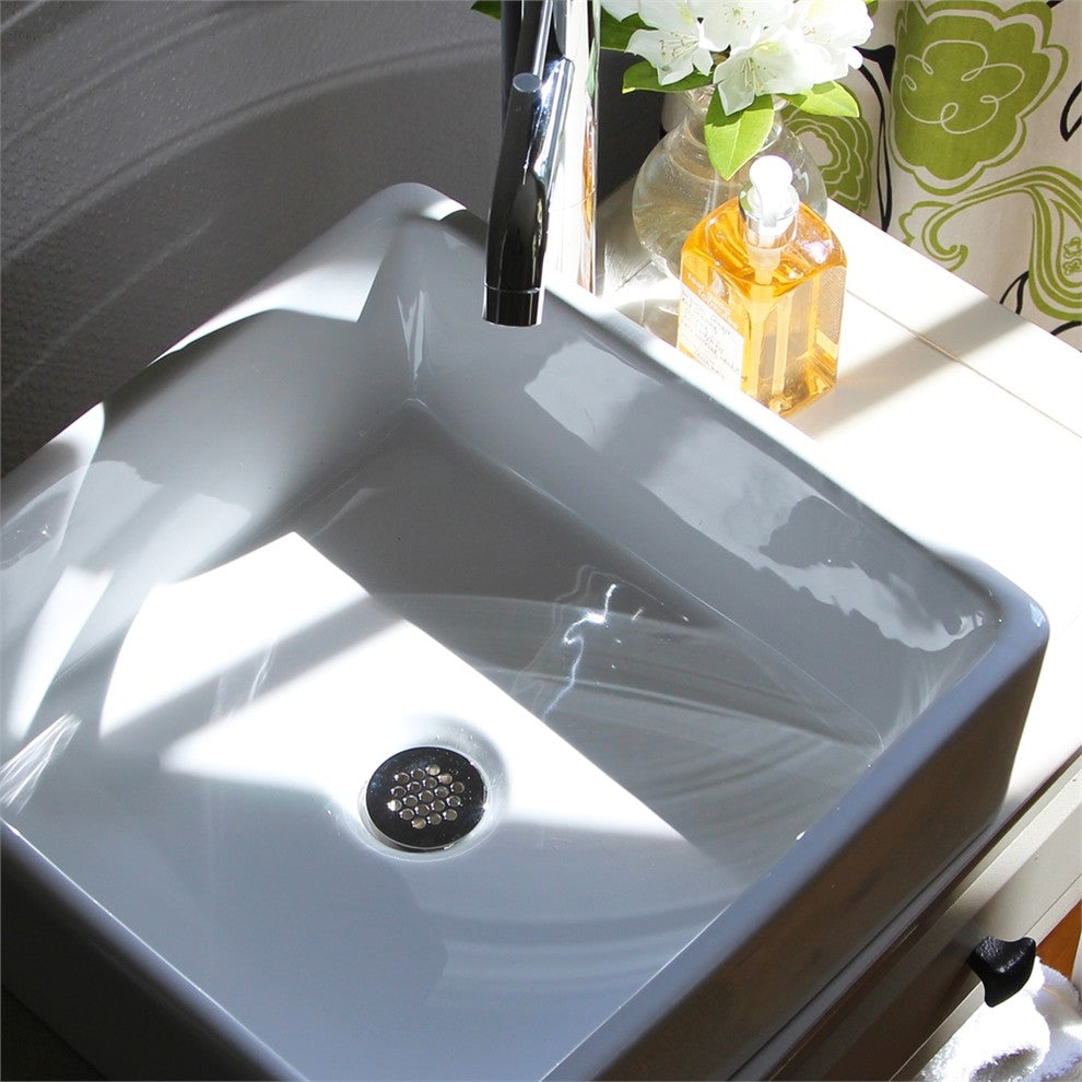 Nantucket Sinks NSV107A 15" Square Ceramic Vessel Bathroom Sink in White