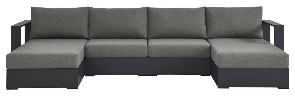 Tahoe Outdoor Patio Powder-Coated Aluminum 4-Piece Sectional Sofa Set - Gray Cha