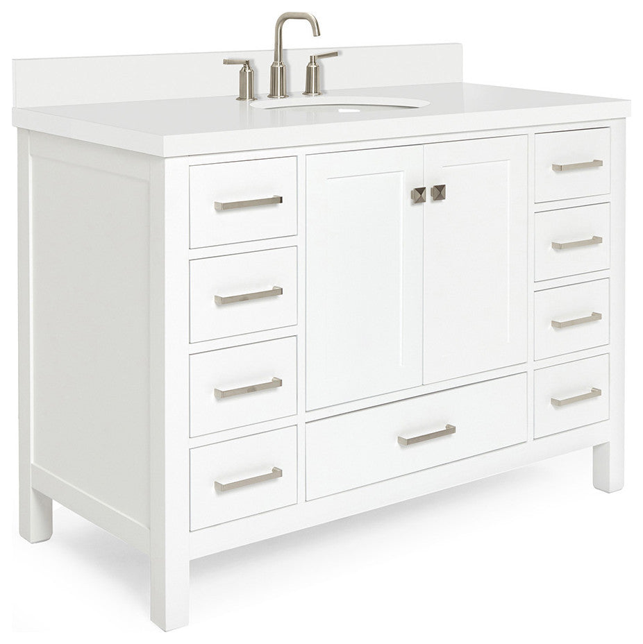 ARIEL Cambridge 49" Single Oval Sink Bathroom Vanity White With Quartz Top