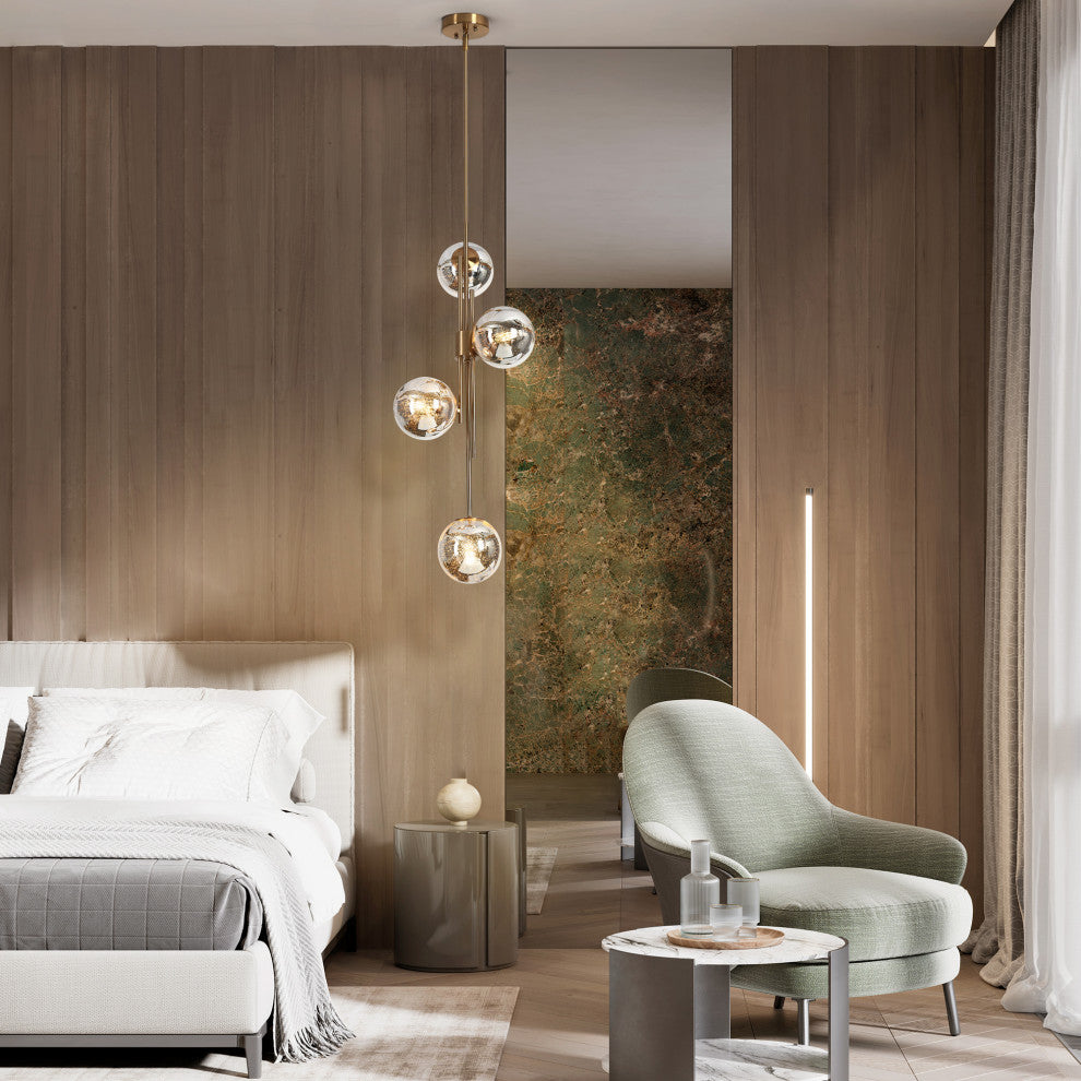 LNC Crithmum 4-Light 13" Modern Mercury Globe Glass Kitchen Island Light, Brass