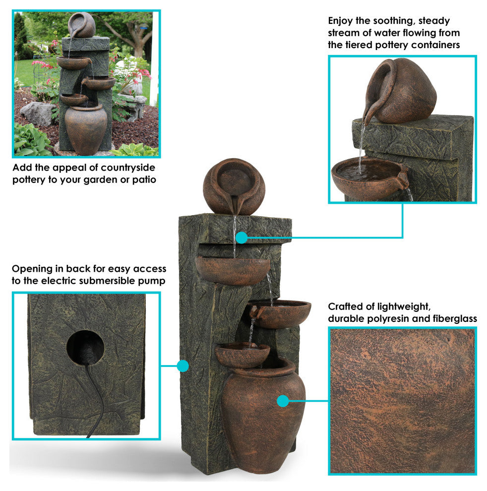 Sunnydaze Cascading Earthenware Pottery Stream Water Fountain, 39"