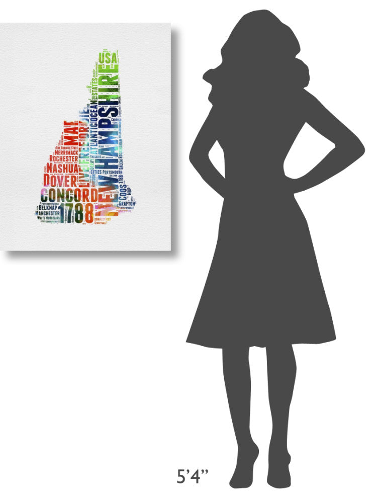 "New Hampshire Watercolor Word Cloud" Fine Art Print