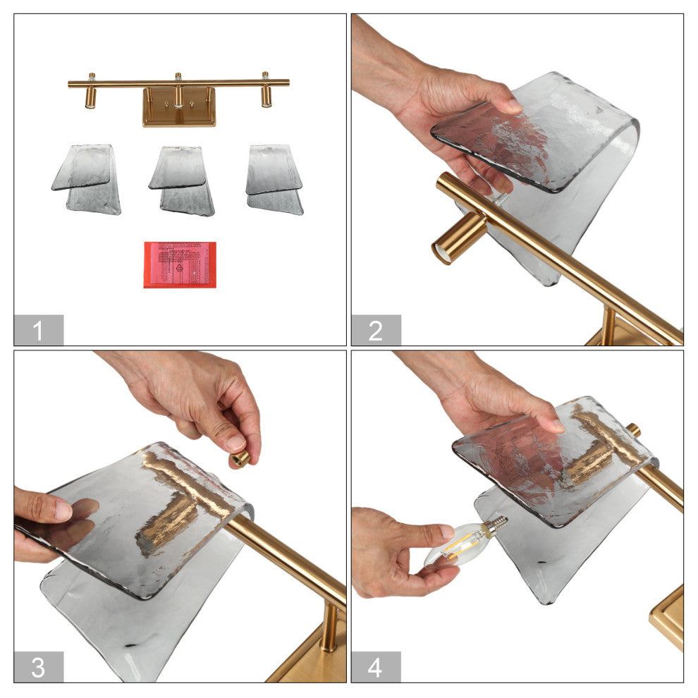 LNC Afmean 3-Light 24"W Modern Smoked-Gray Bathroom Vanity Light