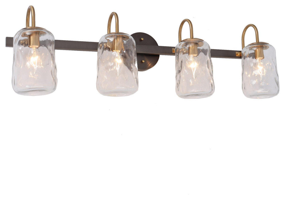 LNC Matte Black and Polished Gold Mason Jar Modern Wall Sconces, 4 Lights