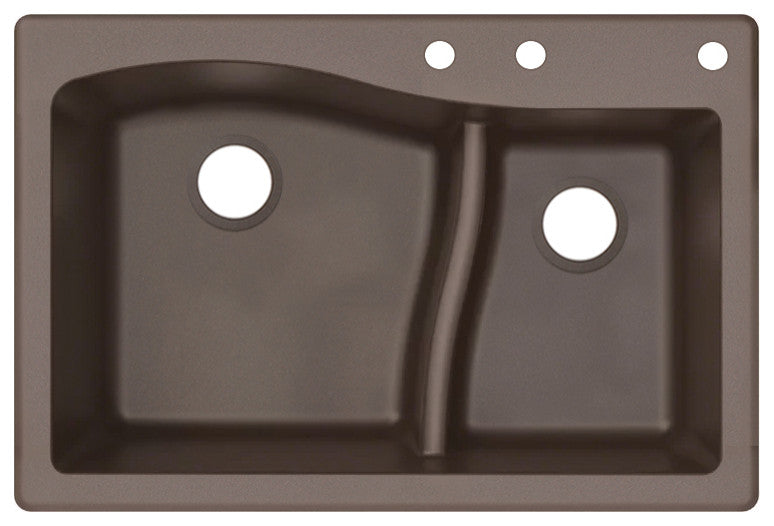 Aversa SilQ Granite 33"Drop-in Kitchen Sink with 3 BCE Faucet Holes in Espresso