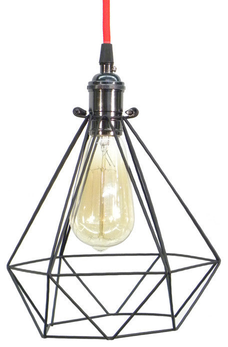Red Graphite Diamond Cage Pendant Light