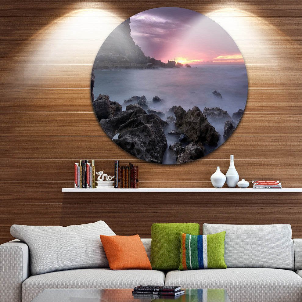 Sunset At Samarra Seashore Sintra, Seascape Round Wall Art, 11"
