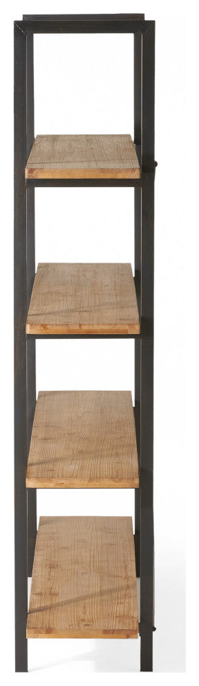 Elizabeth Industrial 4 Shelf Firwood Bookcase, Antique Natural, 17.00" Depth