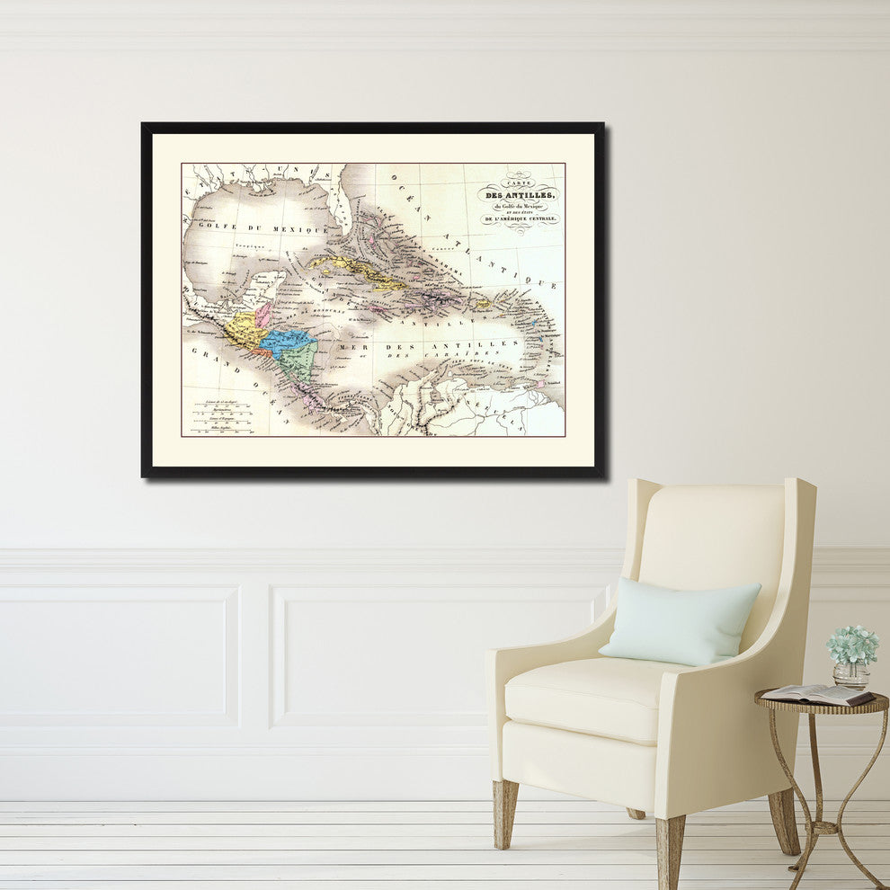 West Indies Caribbean Vintage Antique Map Wall Art, 28"x37"