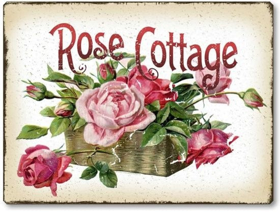Basket of Pink Roses Victorian-Style Sign