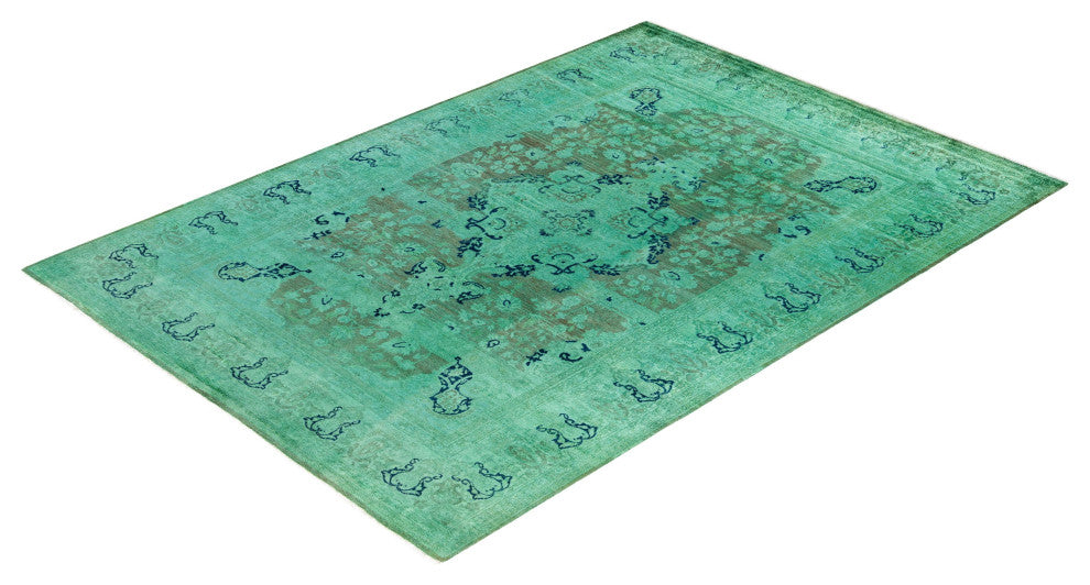 Overdyed One-of-a-Kind Hand-Knotted Area Rug Green, 6' 2" x 8' 10"