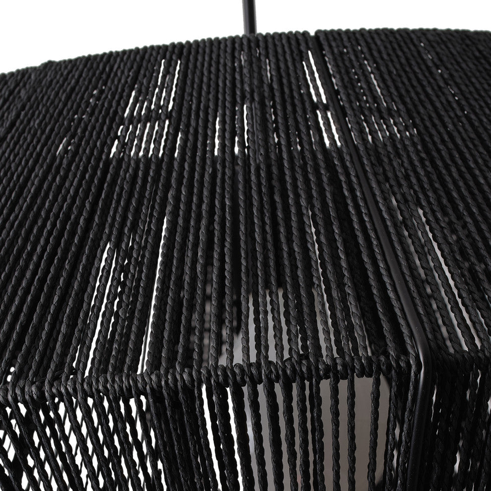 Farmhouse Matte Black Paper Rope Craft Pendant Lighting Fixture