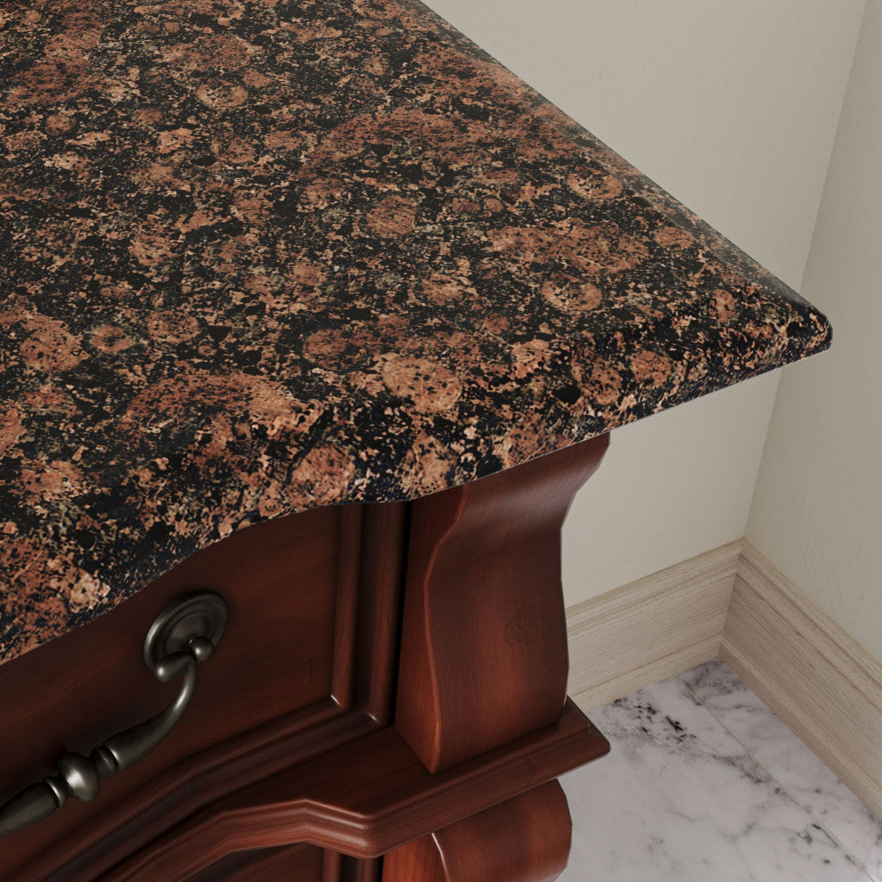 60 inch Cherry Wood Hopkinton Bathroom Sink Vanity Baltic Brown Stone Top, Cherry, 50", Single Sink, Freestanding