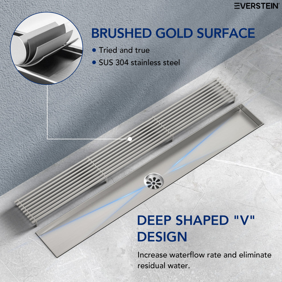 24" Stainless Steel Linear Shower Drain, Tile-In Pattern, Brushed Nickel