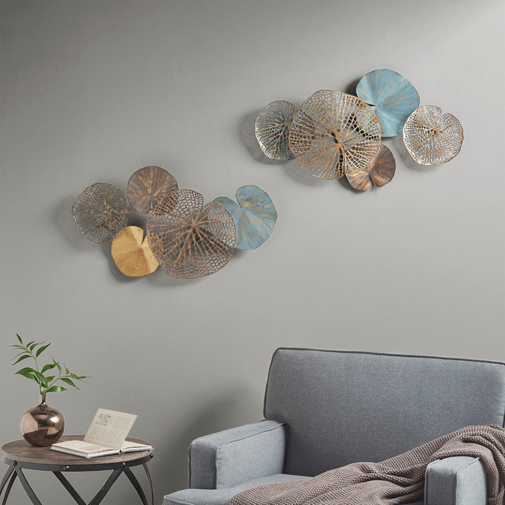 Madison Park Lenzie Multi-colored Lily Pad Leaves 2-piece Metal Wall Decor Set