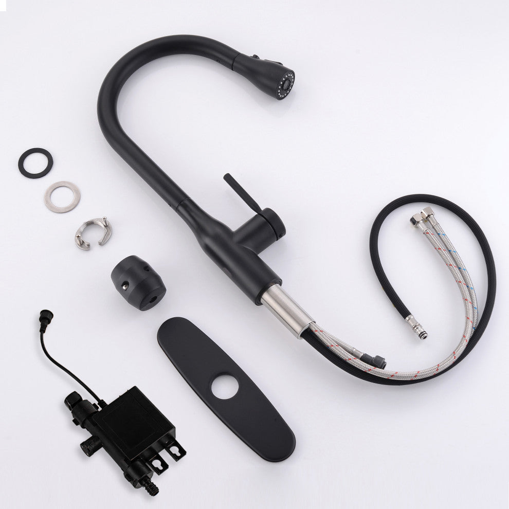 Pull Down Touchless Single Handle Kitchen Faucet with Deck Plate, Matte Black
