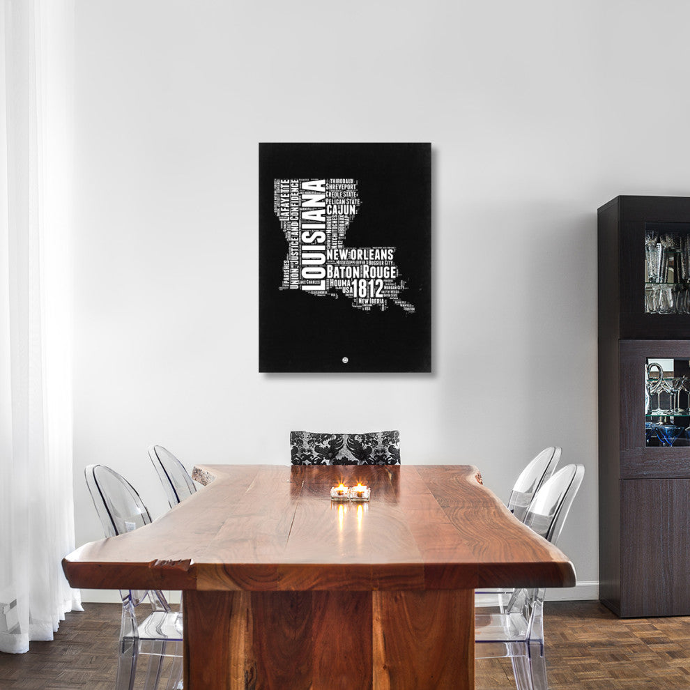 "Louisiana Black and White Map" Fine Art Print