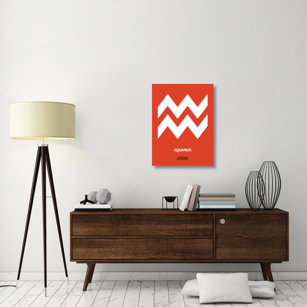 "Aquarius Zodiac Sign White on Orange" Fine Art Print