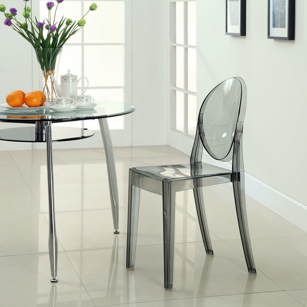 Modern Contemporary Kitchen Dining Side Chair Smoked Clear, Outdoor or Indoor