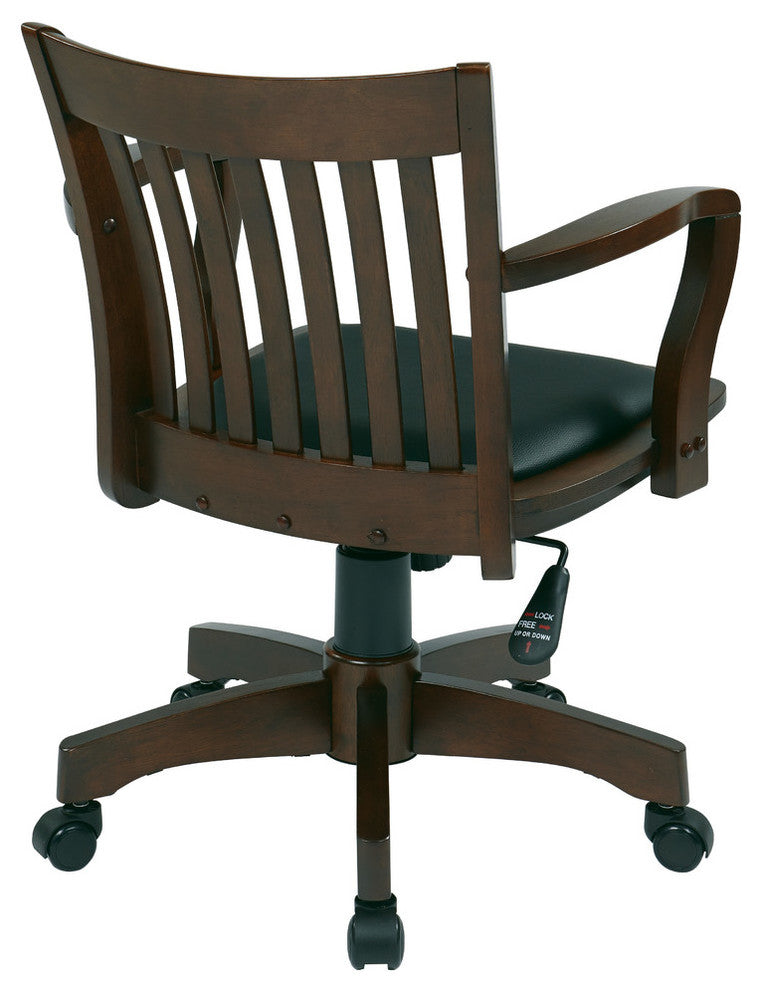 Deluxe Wood Banker's Chair With Vinyl Padded Seat, Espresso Finish