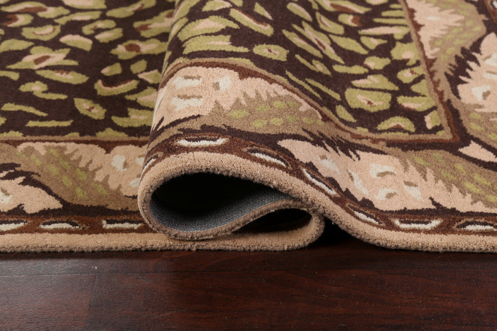 Floral Brown Oriental Area Rug Wool Hand-tufted Bedroom Carpet 5x8