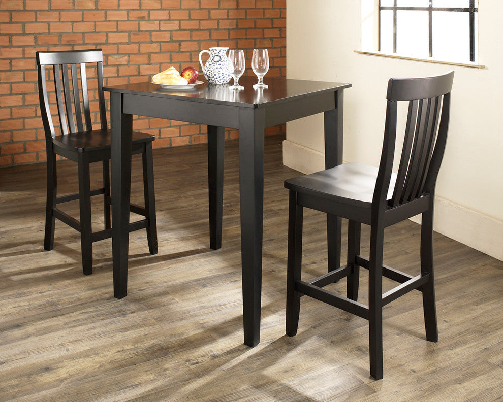 3-Piece Pub Dining Set, Tapered Leg, School House Stools
