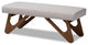 Baxton Studio Rika Greyish Beige Upholstered Walnut Brown Boomerang Bench