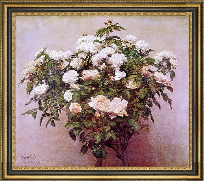 Henri FantinLatour Rose TreesWhite Roses Framed Premium Canvas Print, 20"x25"