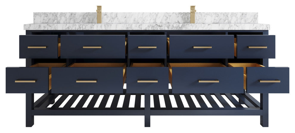 Parker 84 Double Sink Bathroom Vanity, Navy Blue 2" Carrara Marble