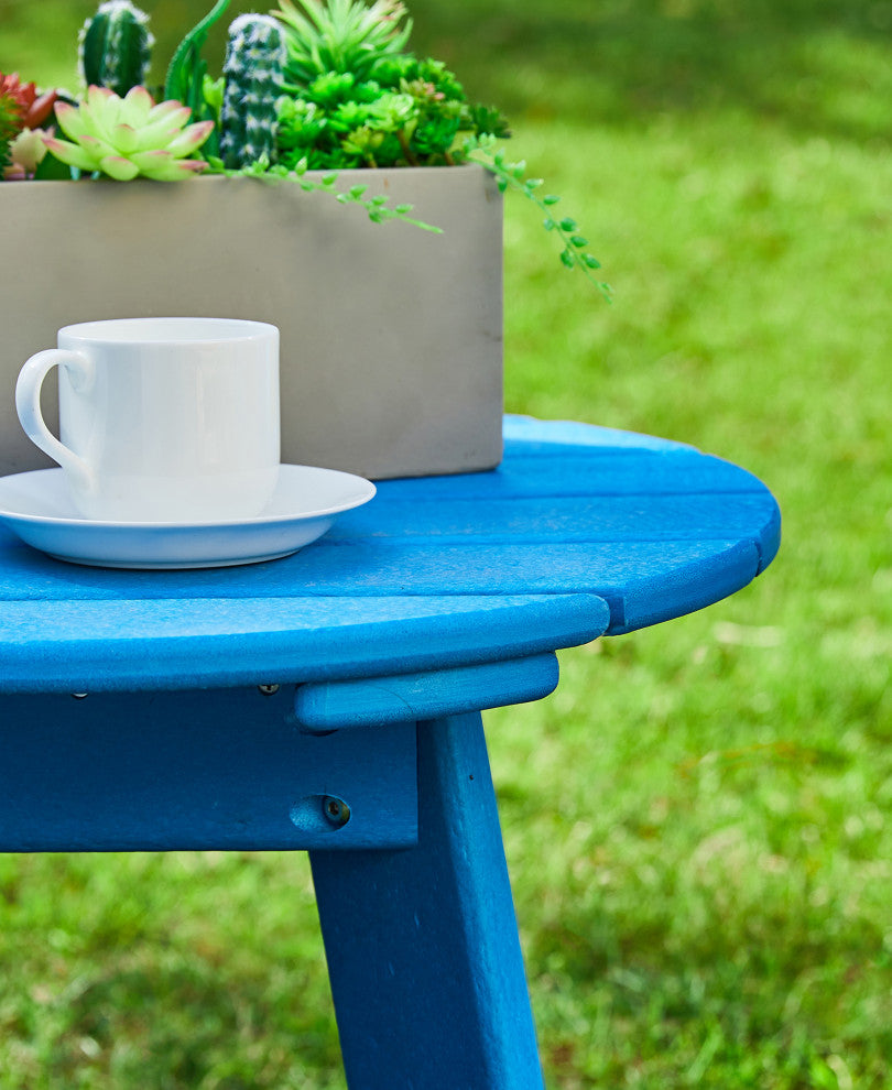 20"D Outdoor Patio HDPE Round Side Table, Bule
