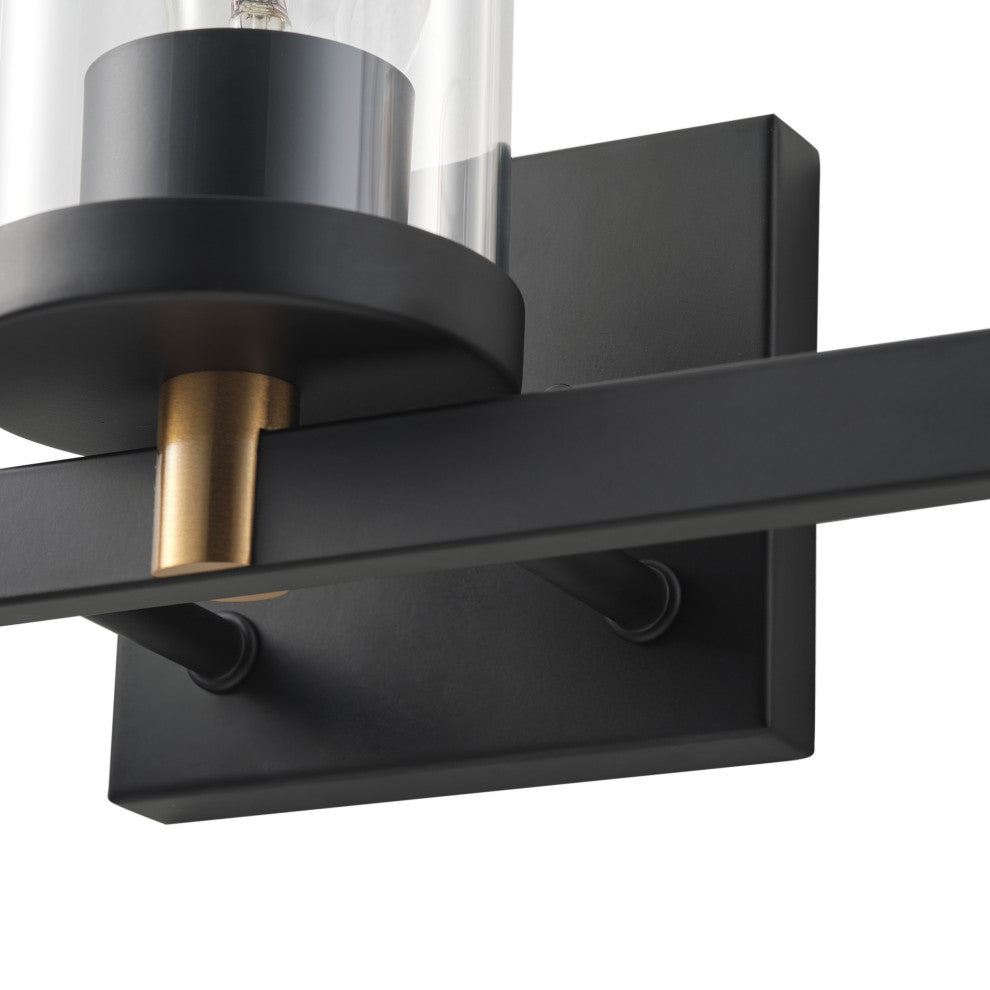 Farmhouse 3-Light Vanity Light Over Mirror With Clear Glass Shade, Black