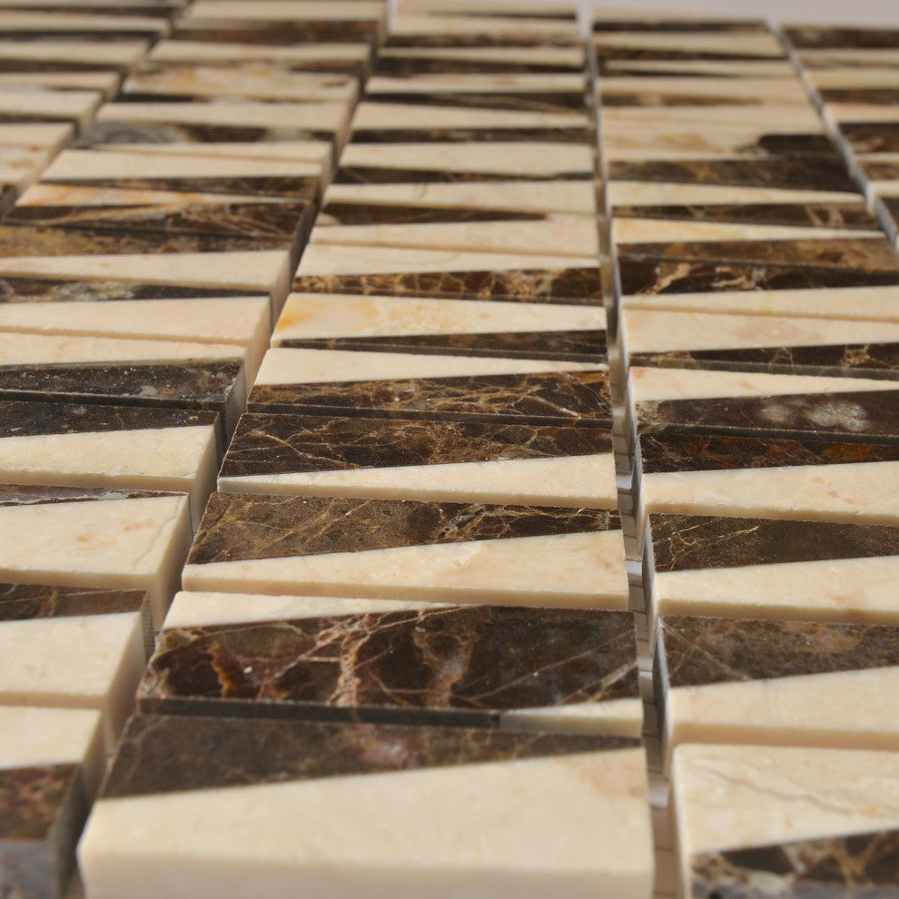 12"x12" Bamboo Collection, Emperador Dark, Brick, Polished, Set of 50