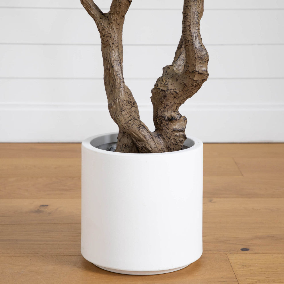 6ft. Artificial Grand Olive Tree, White Decorative Planter