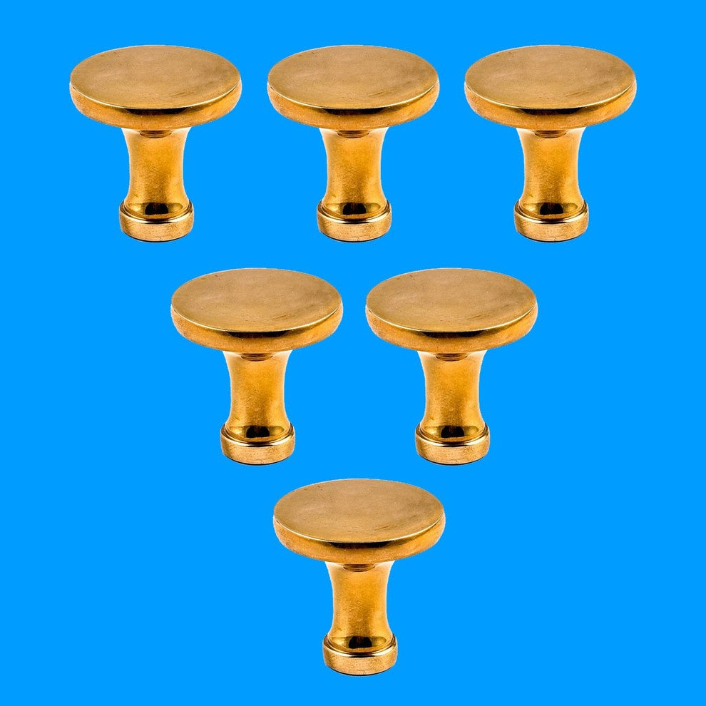 6 Cabinet Knob Bright Solid Brass Pedestal 1 1/4" |