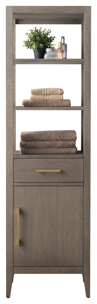 Vanity Art 21" Freestanding Linen Cabinet, Driftwood Gray, Golden Brushed Handle
