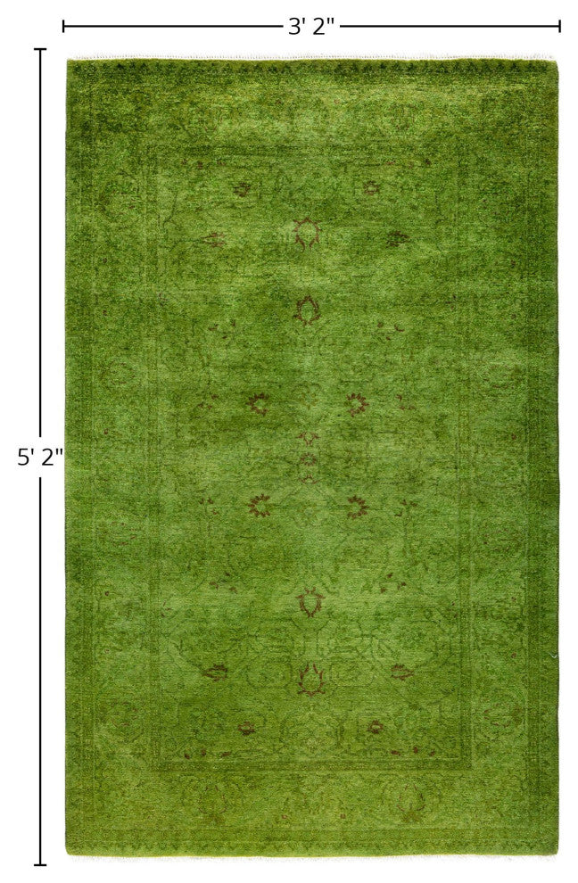 Overdyed One-of-a-Kind Hand-Knotted Area Rug Green, 3' 2" x 5' 2"