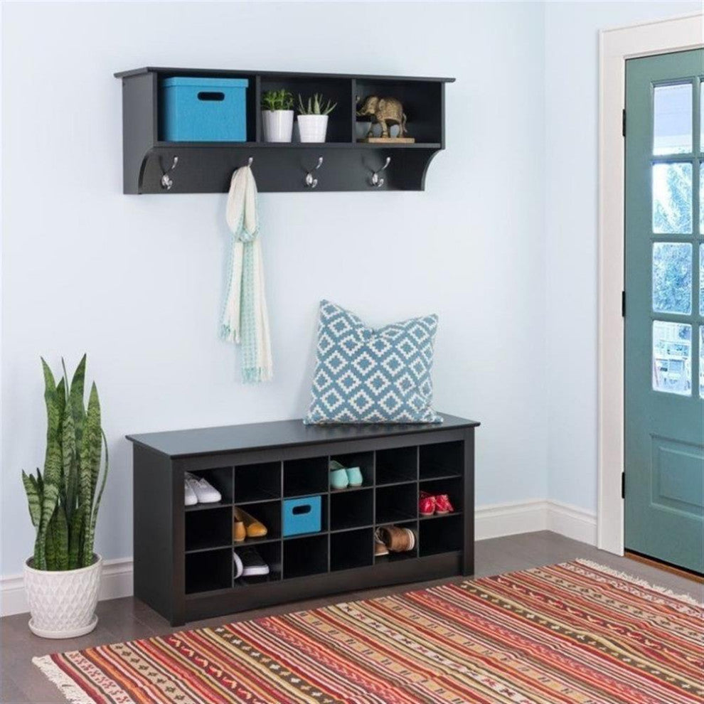 Prepac 18 Cubby Shoe Storage Bench in Black