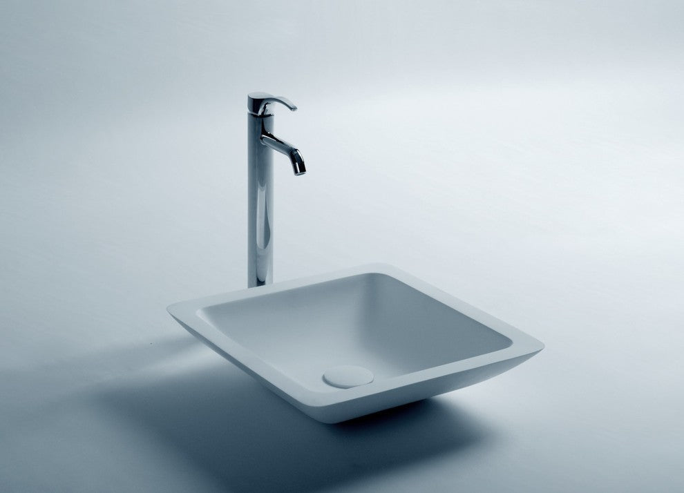 ADM Square Countertop Sink, White, 17", Glossy White