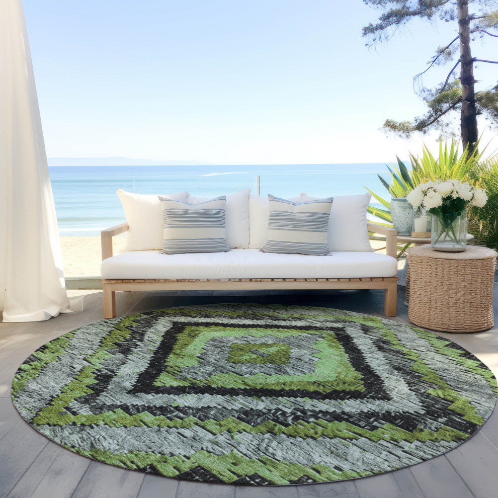 Machine Washable Indoor/Outdoor Chantille ACN1890 Aloe 8' x 8' Round Rug