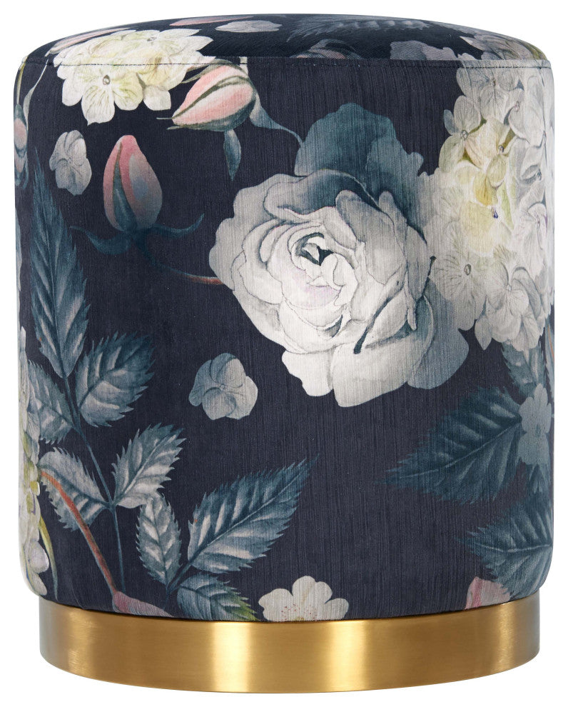 Opal Floral Velvet Ottoman with Gold Base