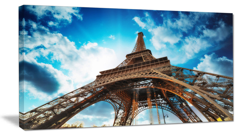 "Beautiful Paris Eiffel Tower Under Blue Sky" Cityscape Art, 60"x28", 1 Panel