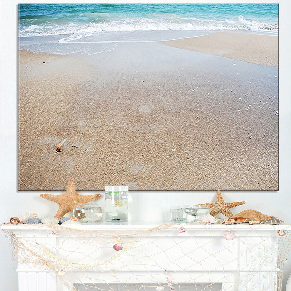 "Crystal Clear Sea Waves On Beach" Modern Beach Canvas Art Print, 32"x16"