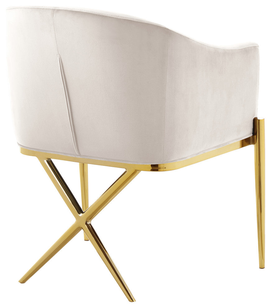 Xavier Velvet Dining Chair, Cream, Gold Legs