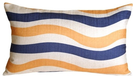 Pillow Decor - Country Stripes Blue and Yellow 12 x 20 Throw Pillow
