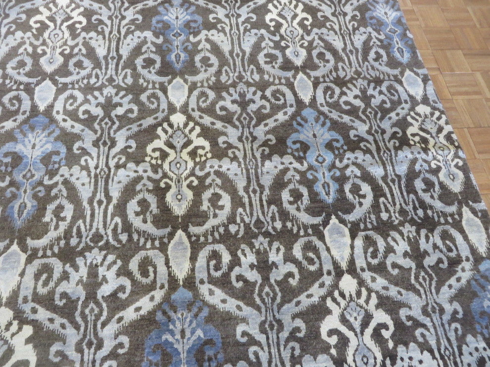 9x12 Handmade Chocolate Brown Ikat Peshawar Oriental Rug