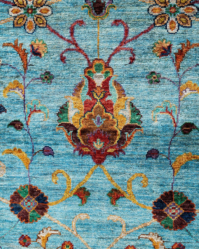 Tribal One-of-a-Kind Hand-Knotted Area Rug Light Blue, 9' 2" x 11' 4"