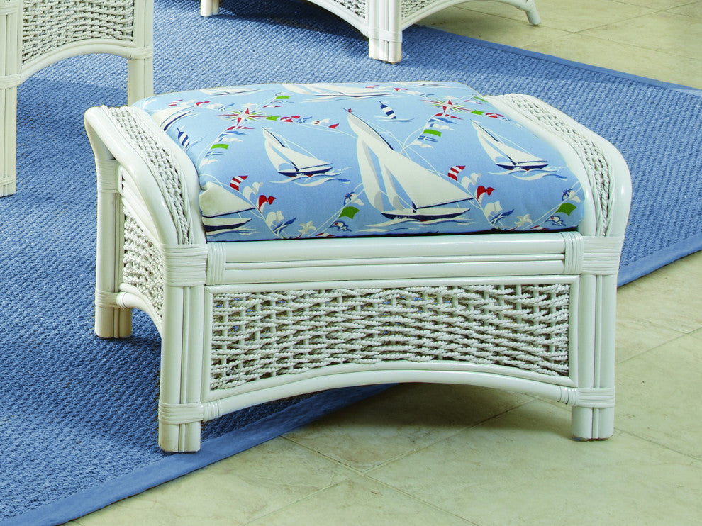 Regatta Ottoman, White, Baja-Lemon Fabric