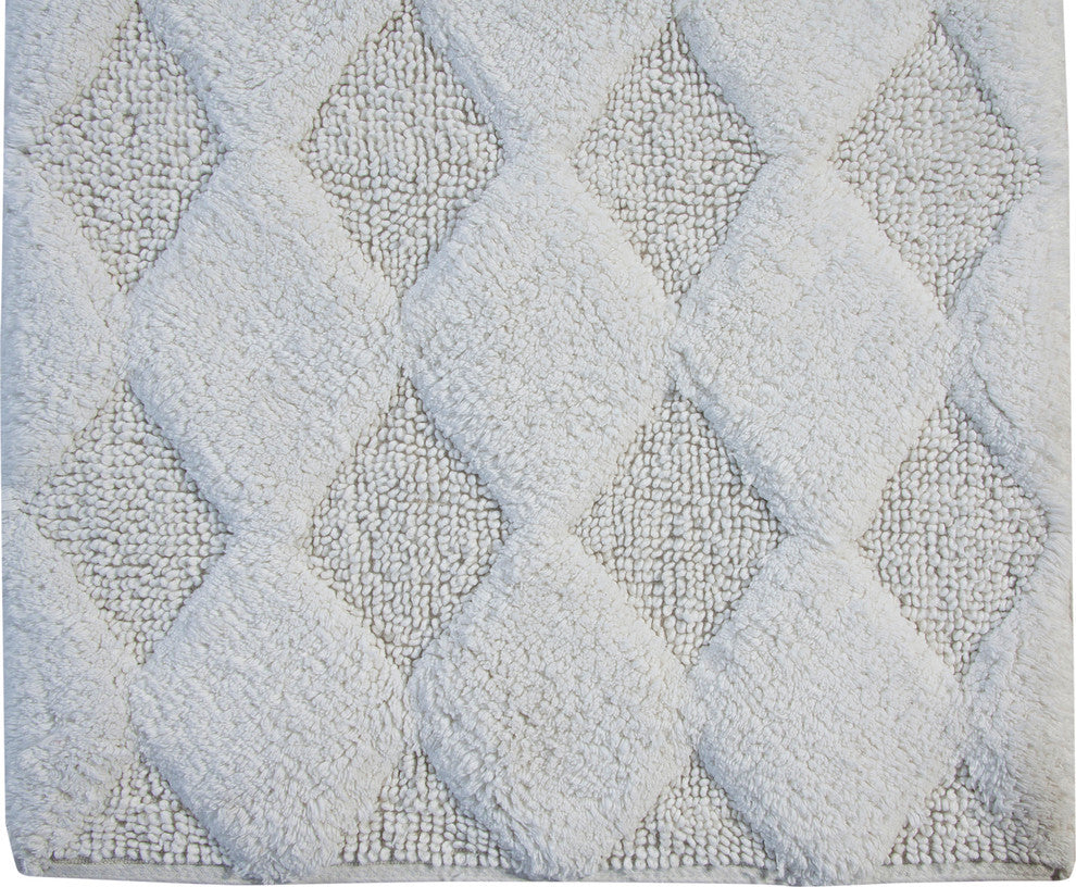 Bath Rug Cotton, 2 Piece Set, 24"x17" and 34"x21", White, Pattern Charlotte