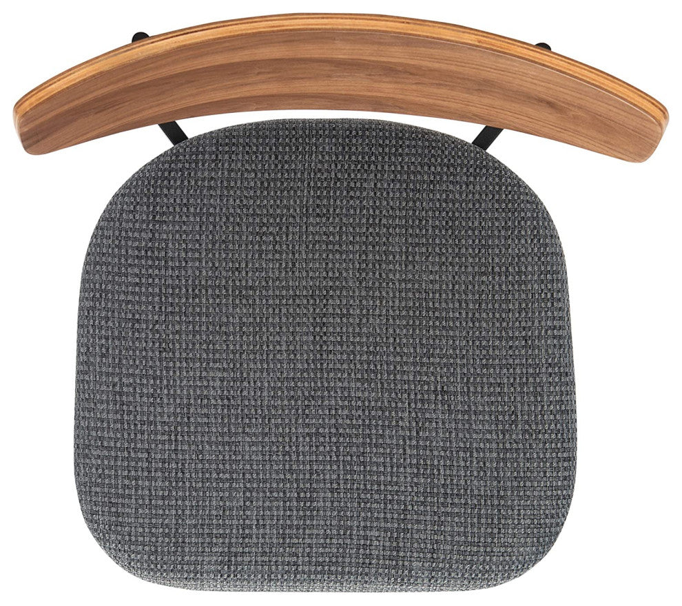 Set of 2 Dining Chair, Grey Cushioned Seat and Walnut Brown Curved Backrest