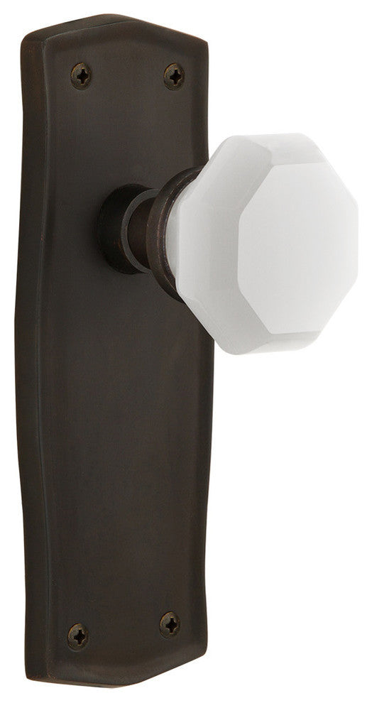Prairie Plate Passage Waldorf White Milk Glass Knob, Oil-Rubbed Bronze